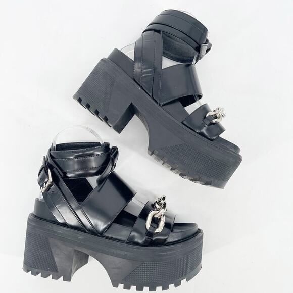 Louis Vuitton Black Leather Samourai Platform Chain Link Chunky Sandal EU 37 - Picture 4 of 15